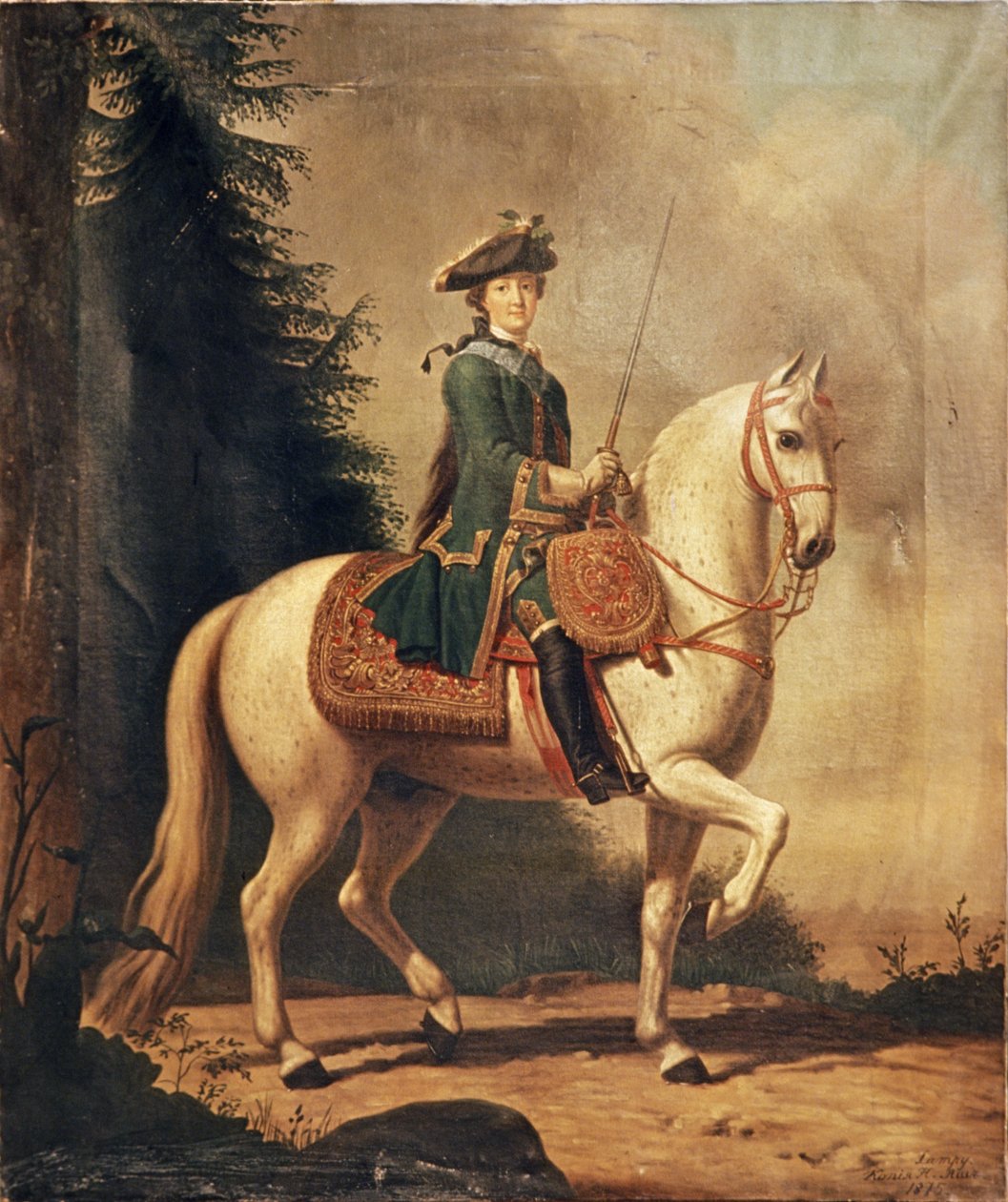 Eine Kopie eines Gemäldes von Katharina der Großen zu Pferd von V. Eriksen, 1762 (1875) von Unknown