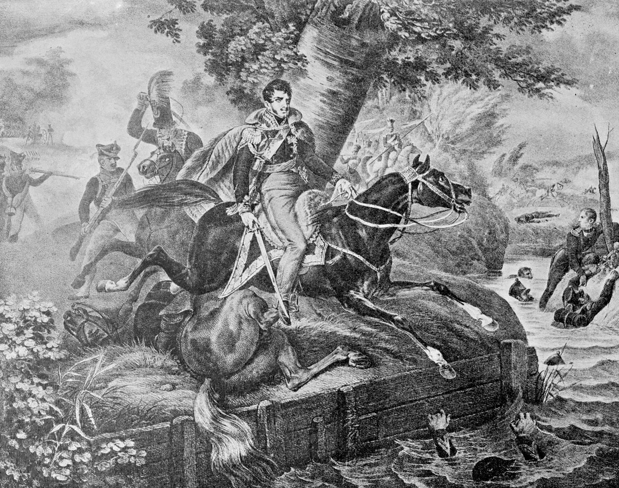 Tod von Józef Poniatowski in der Schlacht bei Leipzig, 1813 von Unknown