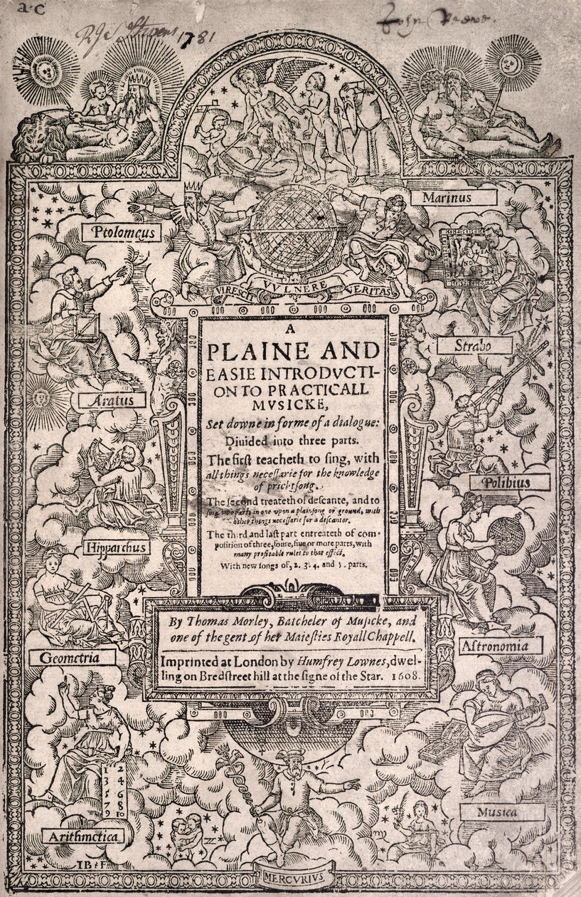 Morley, praktische Musik, 1608, Titelseite von Unknown