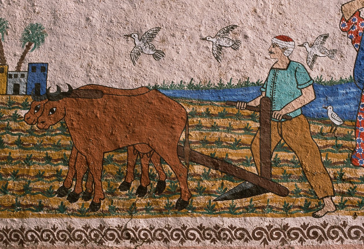 Bemalte Wand, die einen Pflüger darstellt, Westufer, Luxor von Unknown