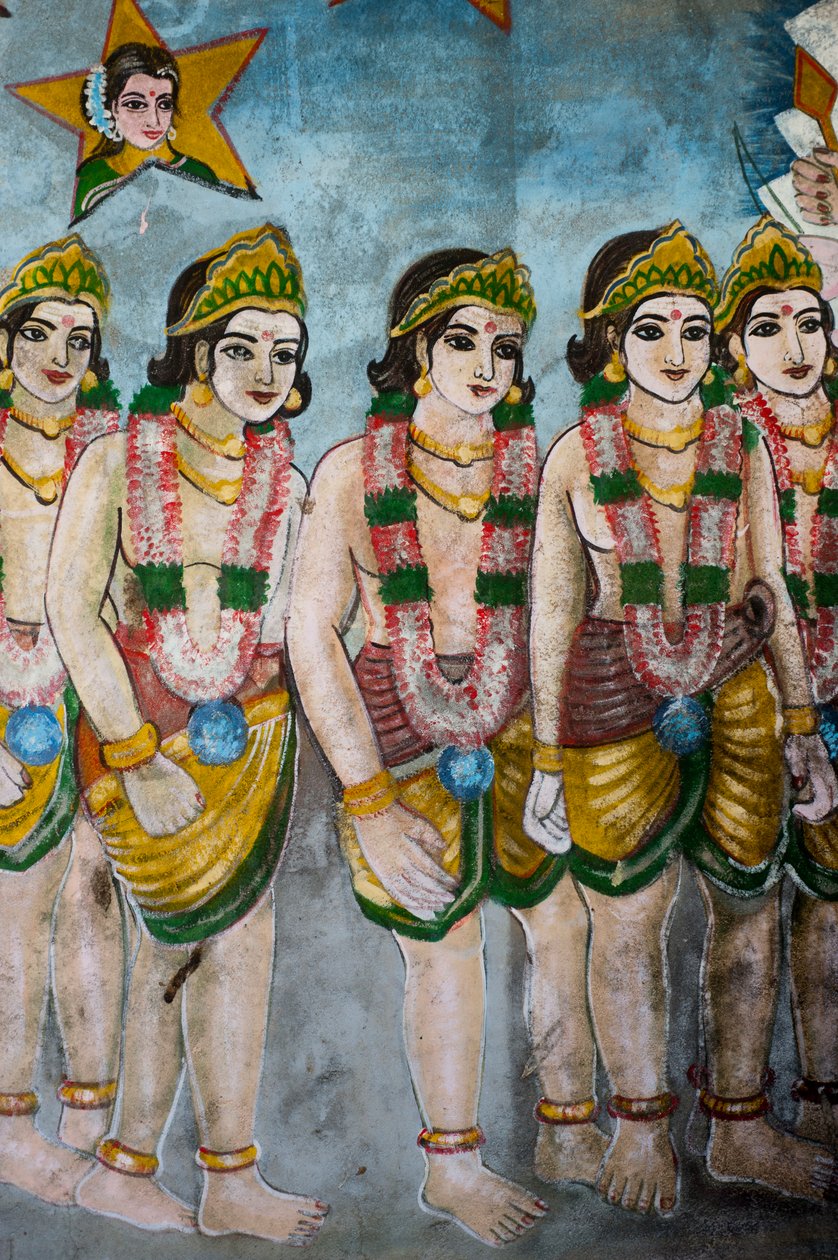 Gemälde hinduistischer Gottheiten an der Wand eines Tempels in Sangamankanda, an der Ostküste, Sri Lanka von Unknown