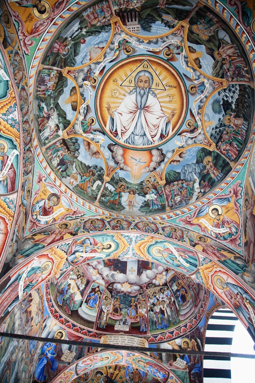 Gemälde von Zahari Zograf an den Außenwänden des Rila-Klosters, Blagoevgrad, Bulgarien von Unknown