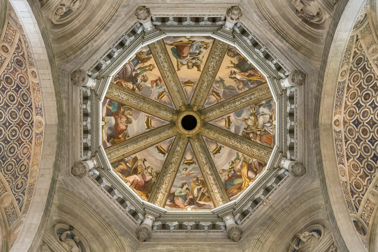 Ansicht des Gewölbes des Mittelschiffs mit Fresko, Certosa di Pavia, Lombardei, Italien von Unknown