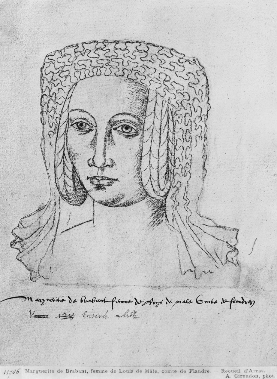 Ms 266 fol.55 Marguerite de Brabant, Ehefrau von Louis II. von Flandern, auch Louis III. von Artois und Louis I. von Pfalzburgund, bekannt als Louis von Male, aus 
