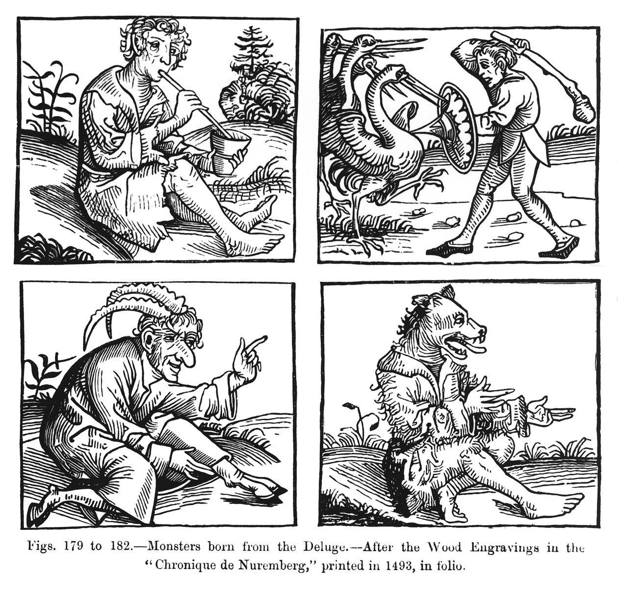 Monster, die aus der Sintflut geboren wurden, nach den Holzschnitten in der 