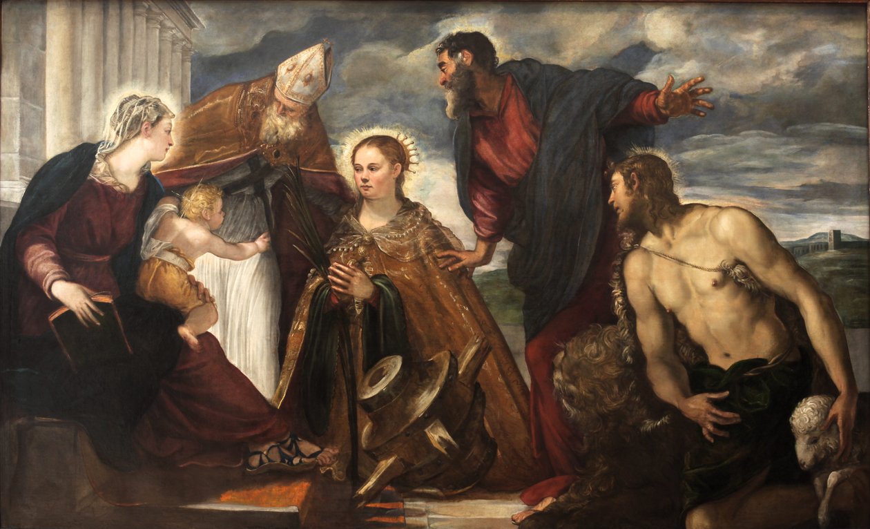 Jungfrau und Kind, mit Heiliger Katharina, Heiliger Augustinus, Heiliger Markus und Heiliger Johannes der Täufer von Tintoretto