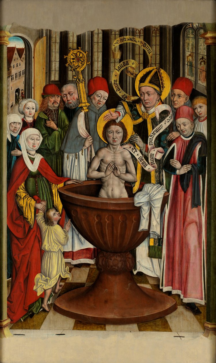 Taufe des hl. Augustinus – spätgotisches Gemälde in der Mährischen Galerie von Anonymous