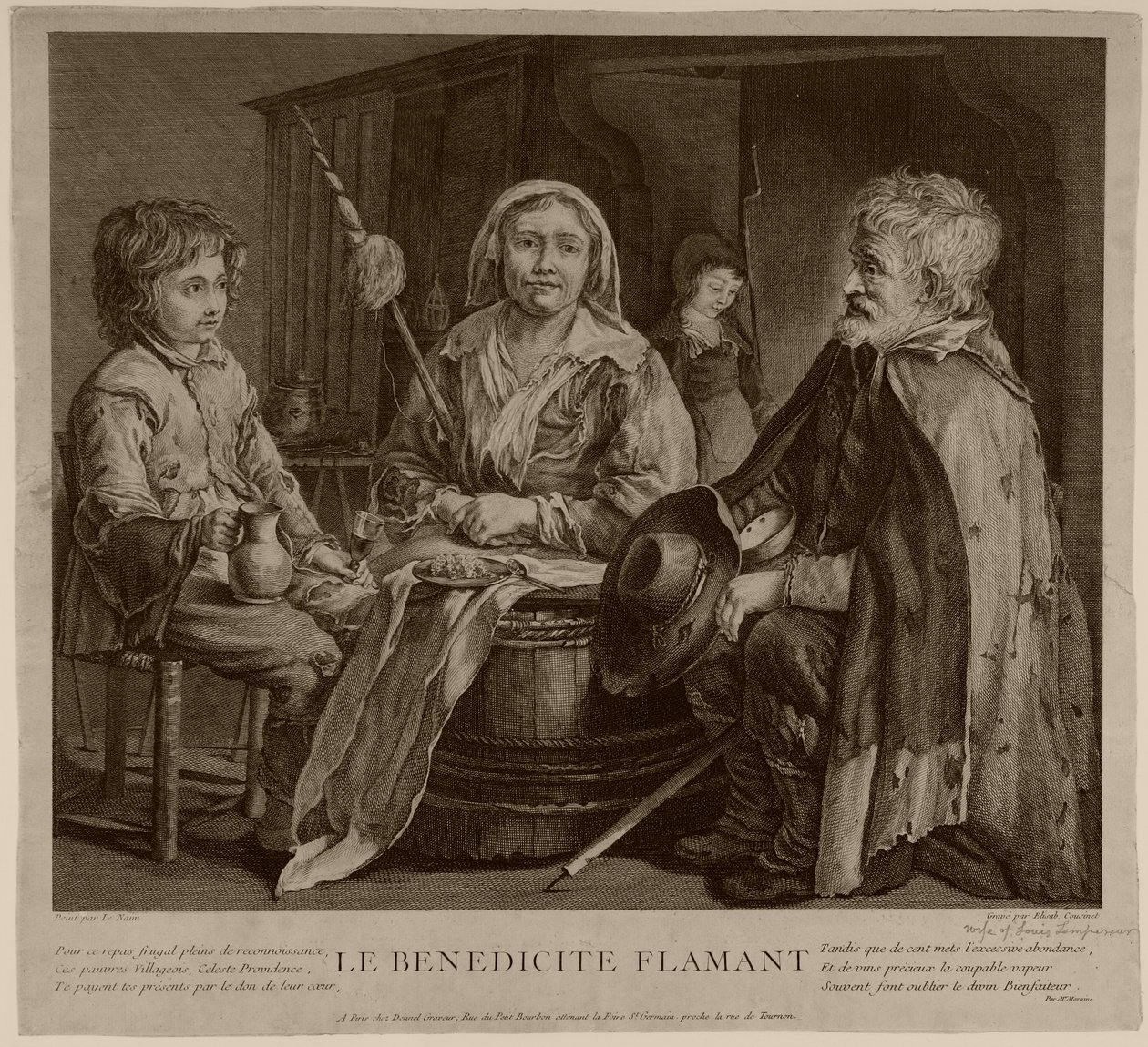 La bénédicité flamant (Gravur) von (after) Le Nain Brothers
