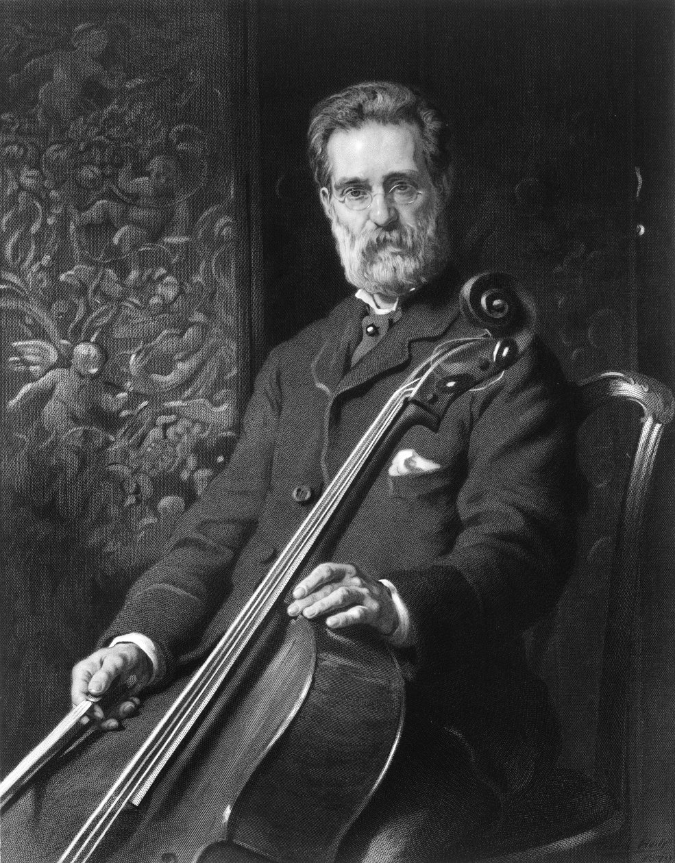 Porträt von Alfredo Piatti mit Cello von Unknown
