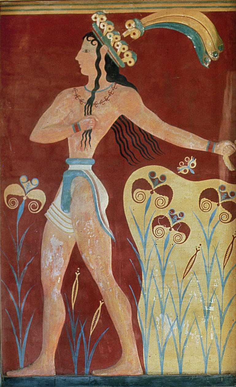 König-Priester oder Prinz mit Lilien, aus dem Palast von Knossos, 16. Jahrhundert v. Chr. von Unknown