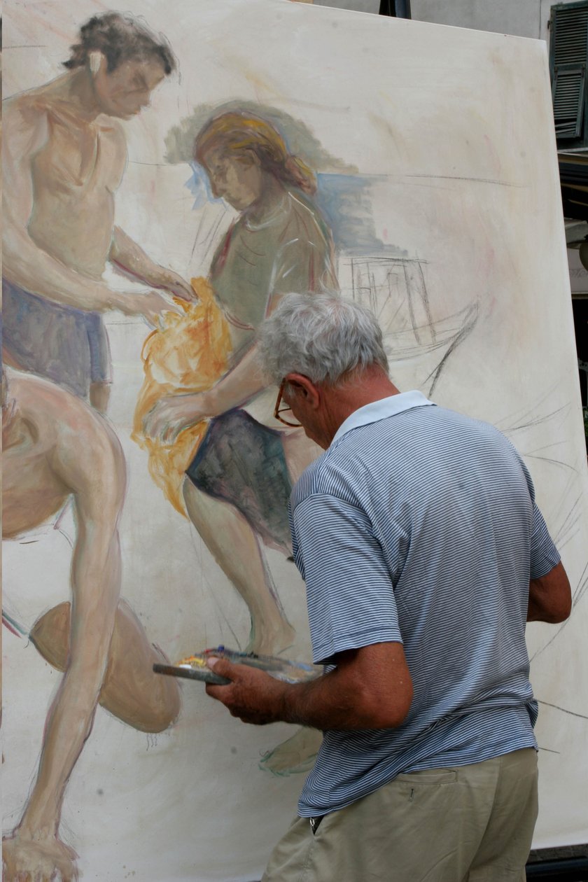 Maler bei der Arbeit, La Soffitta nella Strada, Sommer Antiquitätenmesse, Sarzana, Ligurien, Italien von Unknown