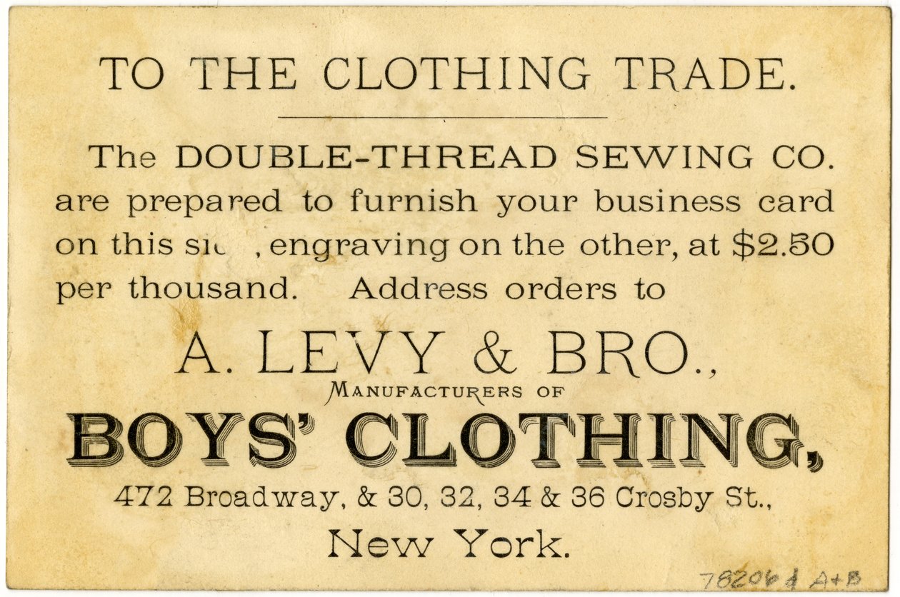 A. Levy Brothers Patents Process, Rückseite von American School