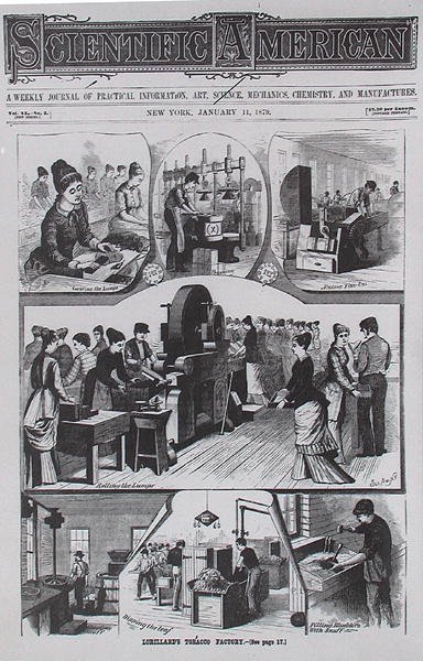 Lorillards Tabakfabrik, aus Scientific American, 11. Januar 1879 von American School