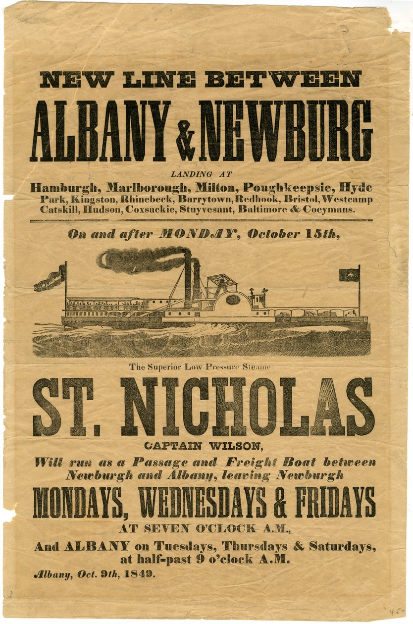 Neue Linie zwischen Albany & Newburg... Der überlegene Niederdruckdampfer St. Nicholas, 1849 von American School