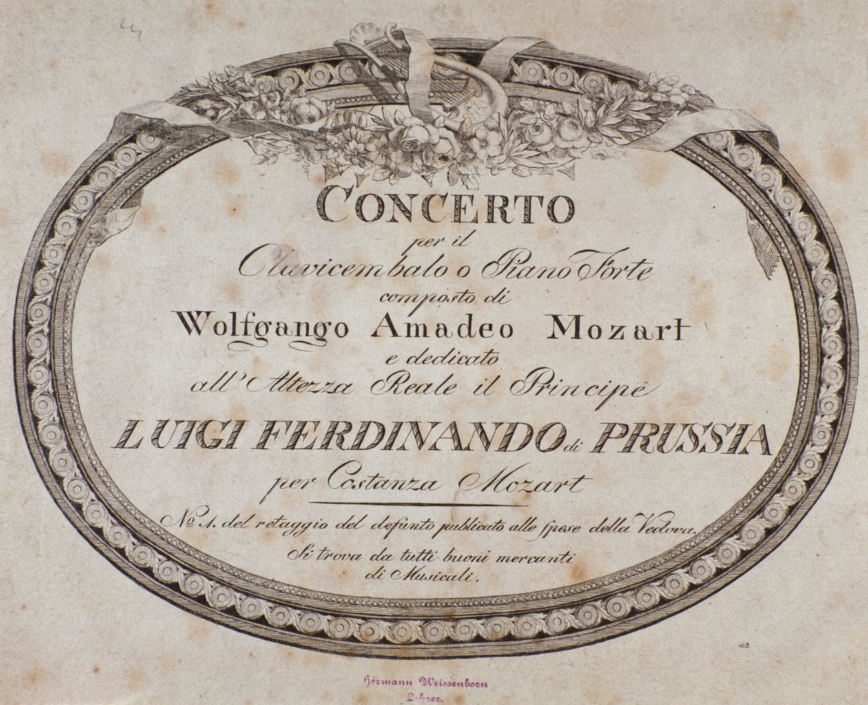 Frontispiz der Partitur des Konzerts für Klavier und Cembalo von Wolfgang Amadeus Mozart (1756-1791) von Austrian School