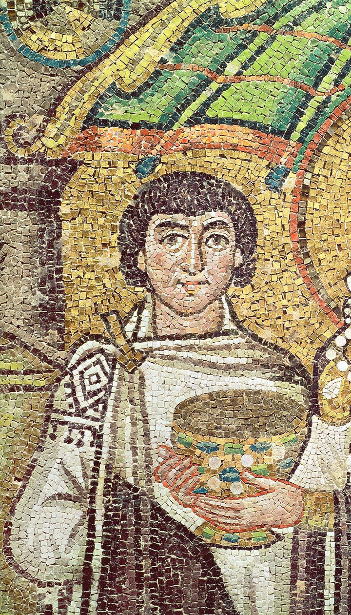 Kaiserin Theodora mit ihrem Hofstaat von zwei Ministern und sieben Frauen (Detail) von Byzantine School
