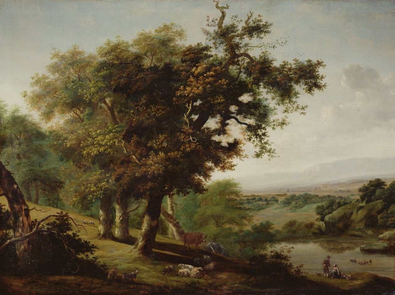 Landschaft mit drei Eichen von Dutch School