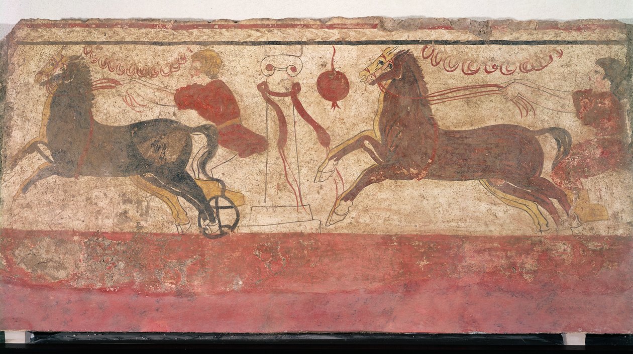 Wagenrennen, Detail aus einer Grabkammer, 330-320 v. Chr. von Etruscan