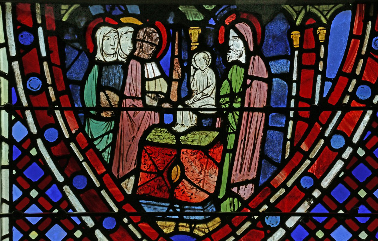 Fenster, das die Darstellung im Tempel zeigt von French School