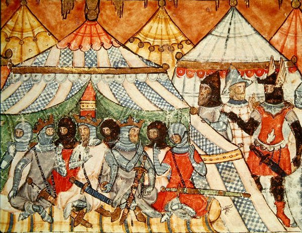 Fol.115r Kalchas überredet die Griechen, nicht nach Troja zu marschieren, aus dem Codex Benito Santa Mora von Spanish School