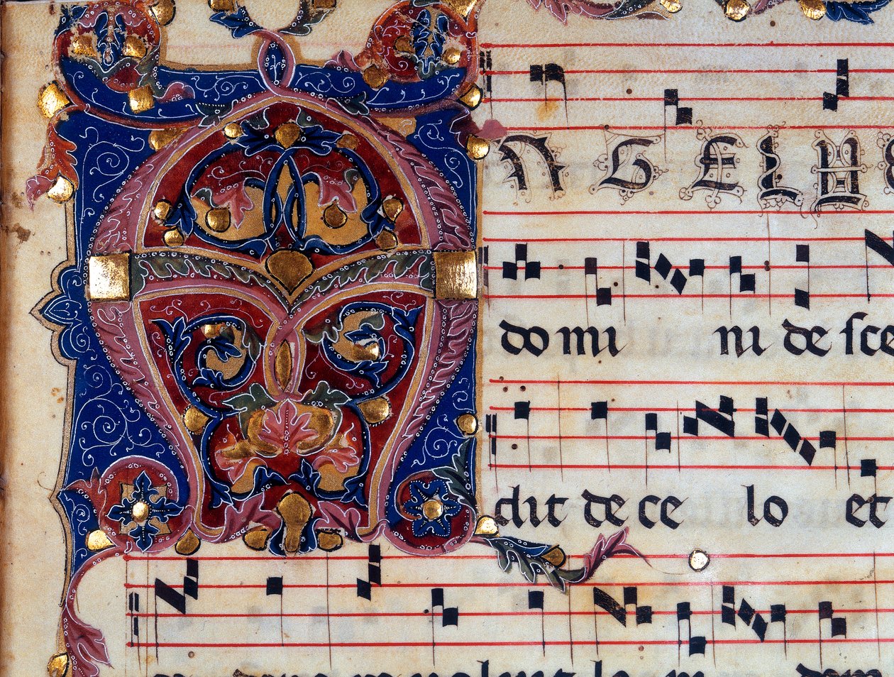 Miniaturseite eines Choralpergaments, Detail von Unknown