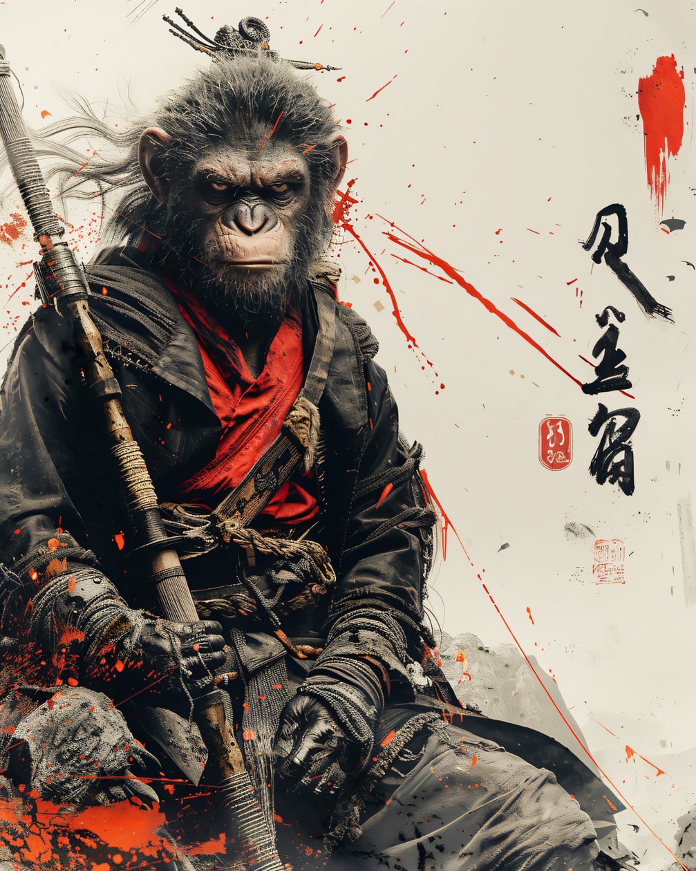 Dekoratives Manga-Poster & Wandkunstdrucke: Affen-Samurai-Manga von F. Abderrahim