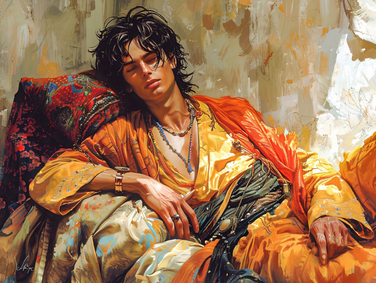 Cyberpunk figurative Wandkunstdrucke: Porträt einer liegenden Figur von F. Abderrahim
