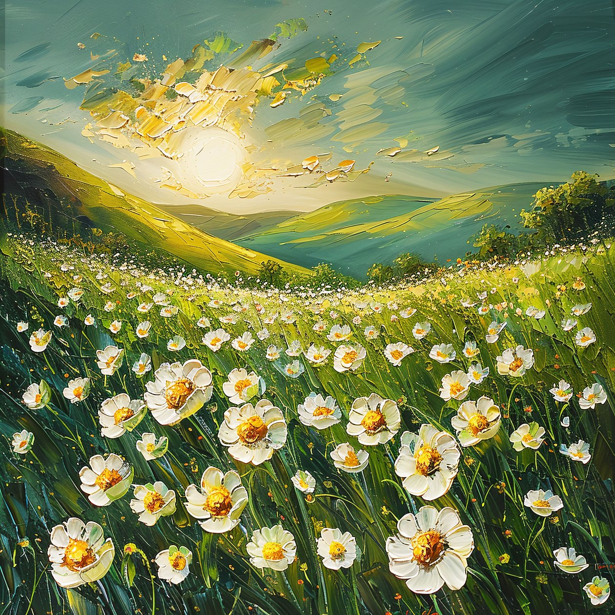 Impressionistisches Gemälde Frühlingslandschaft von F. Abderrahim
