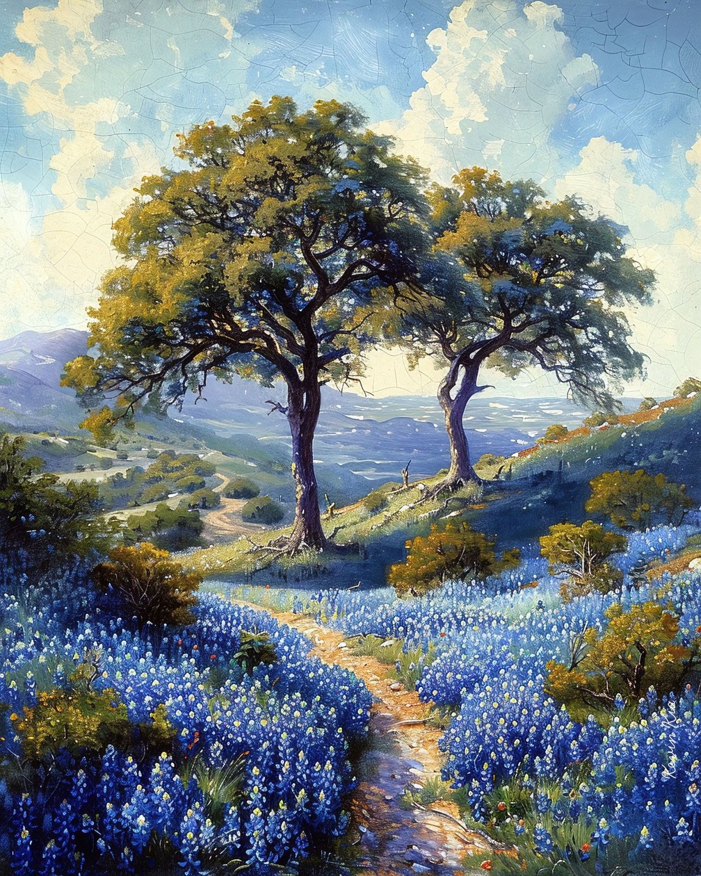 Ein Weg in einer Landschaft gesäumt von Lavendelblumen von F. Abderrahim