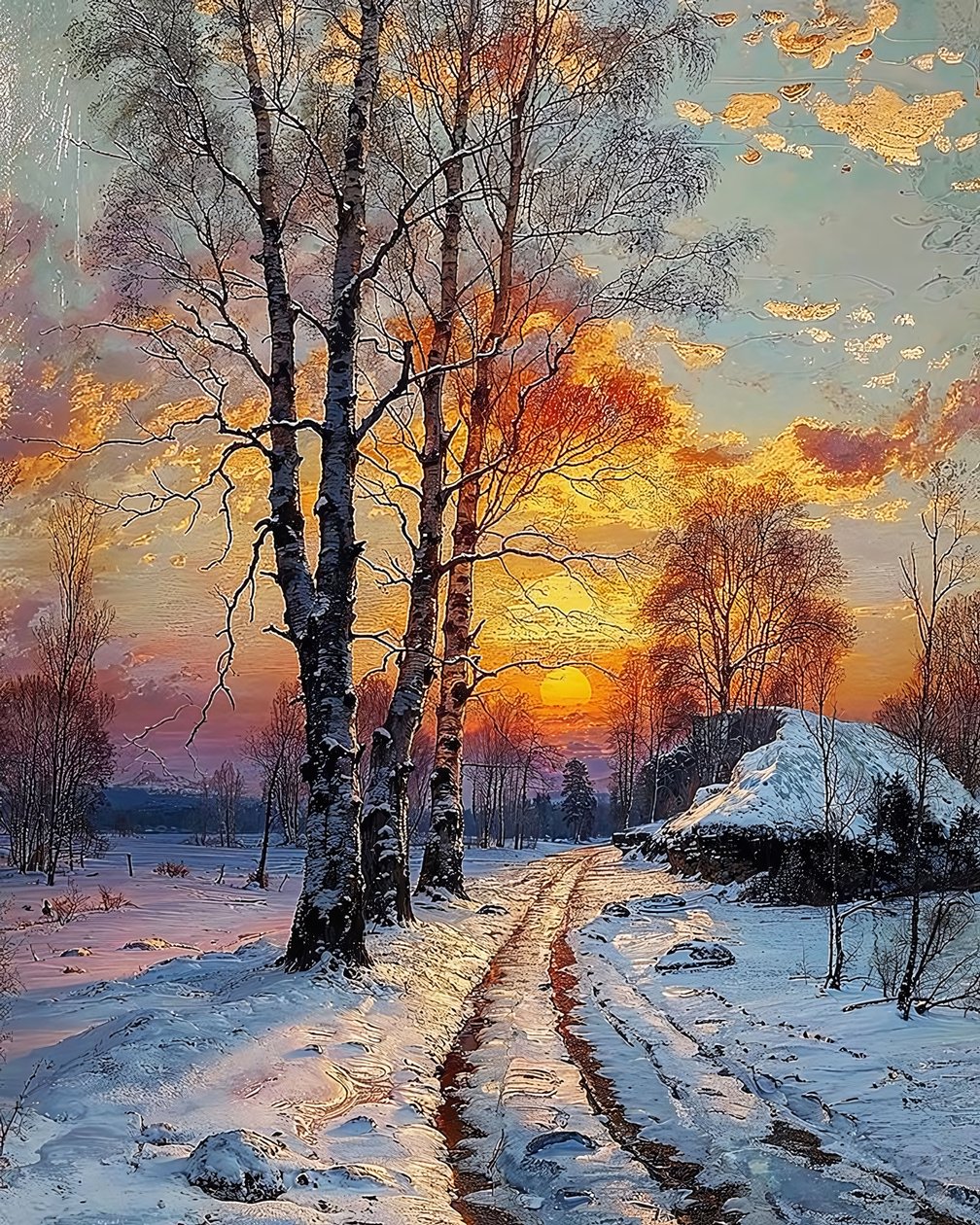 Landschaft an einem Wintertag mit Schnee bedeckt von F. Abderrahim