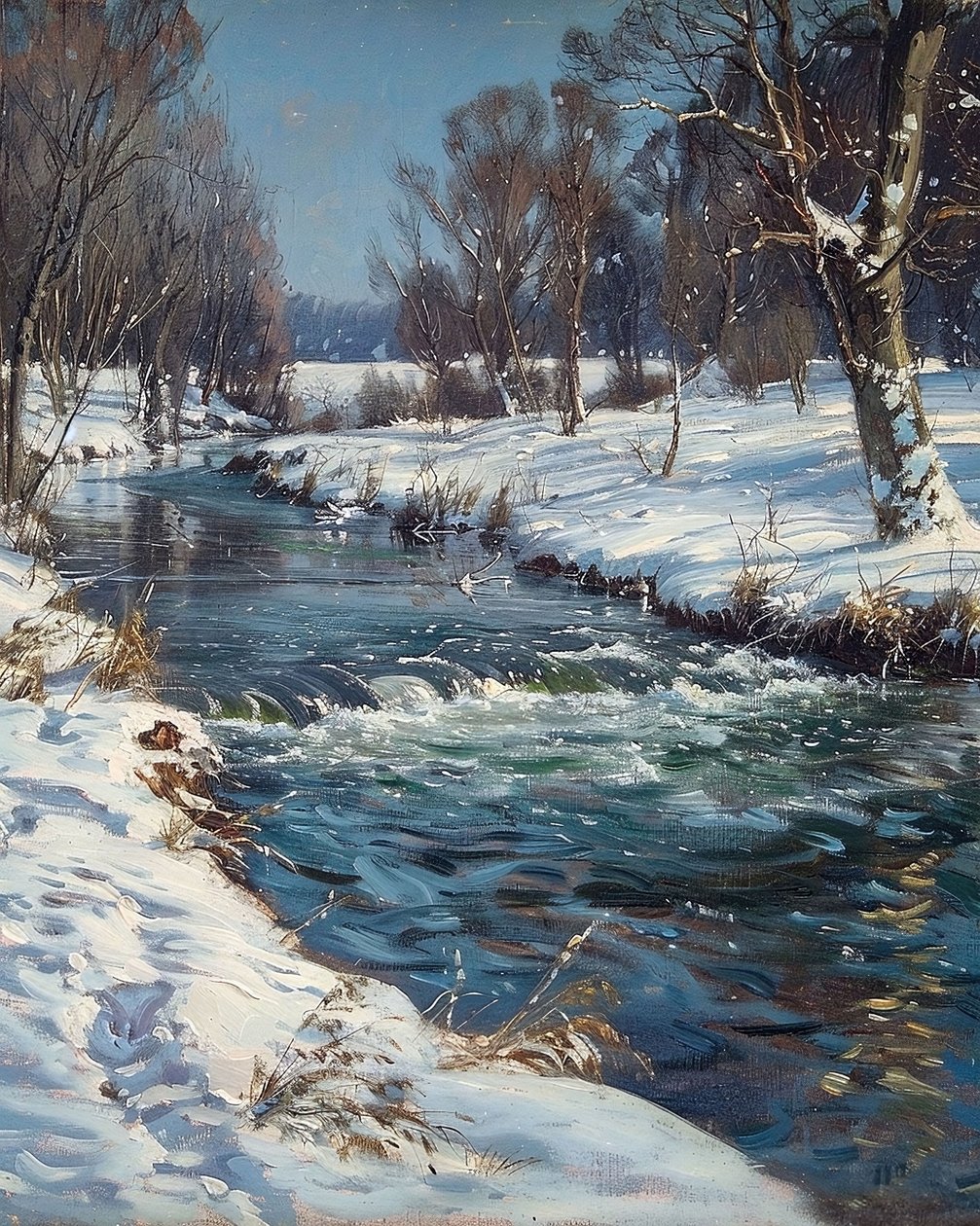 Landschaft eines Baches im Winter und Schnee von F. Abderrahim
