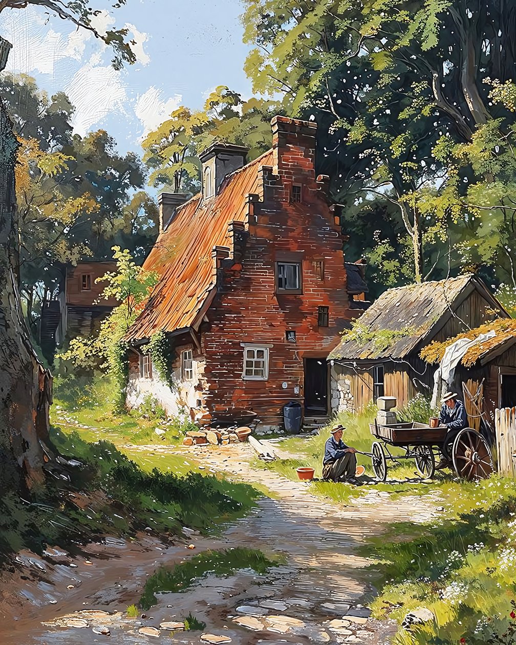 Traditionelles altes französisches Fachwerkhaus inmitten der Natur von F. Abderrahim