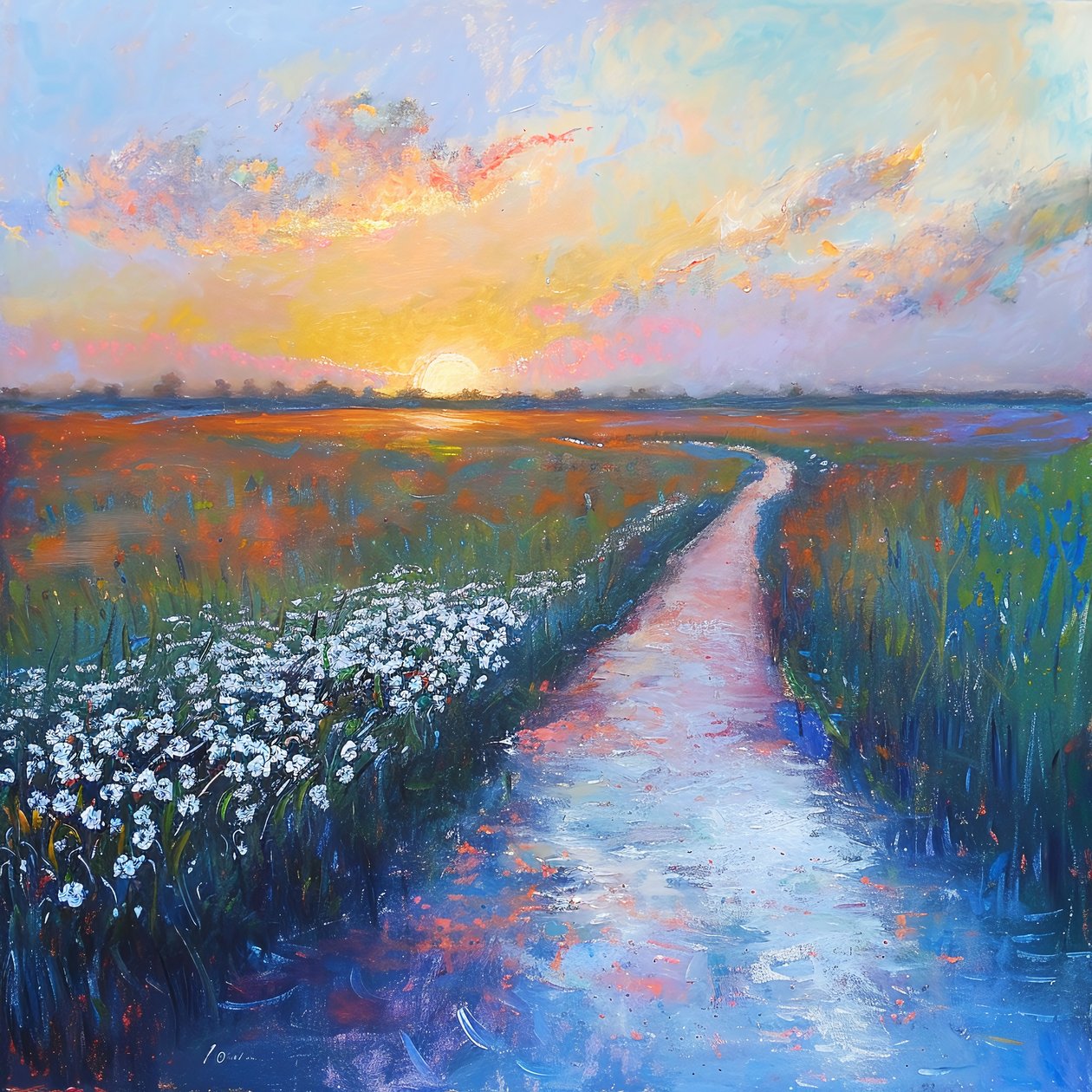 Abstrakte Ölmalerei Pastelllandschaft von F. Abderrahim