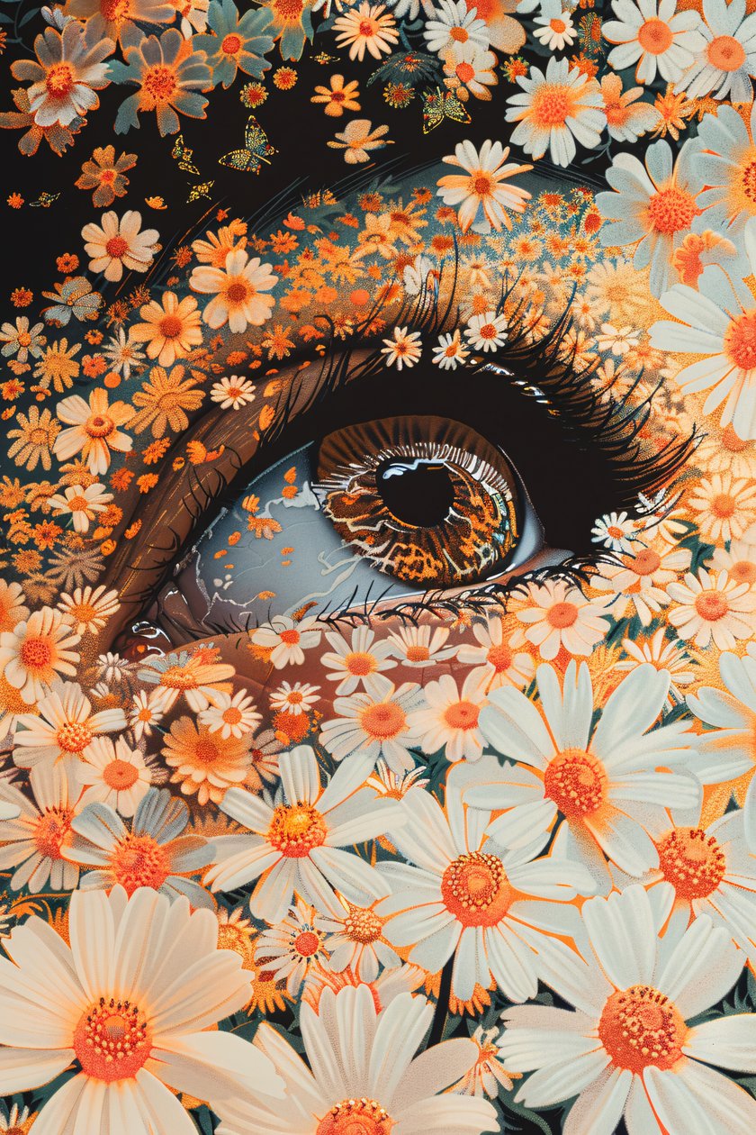 Grüne Augen in Großaufnahme, Blattgold Robotic Olympus Mons Flower Power von F. Abderrahim