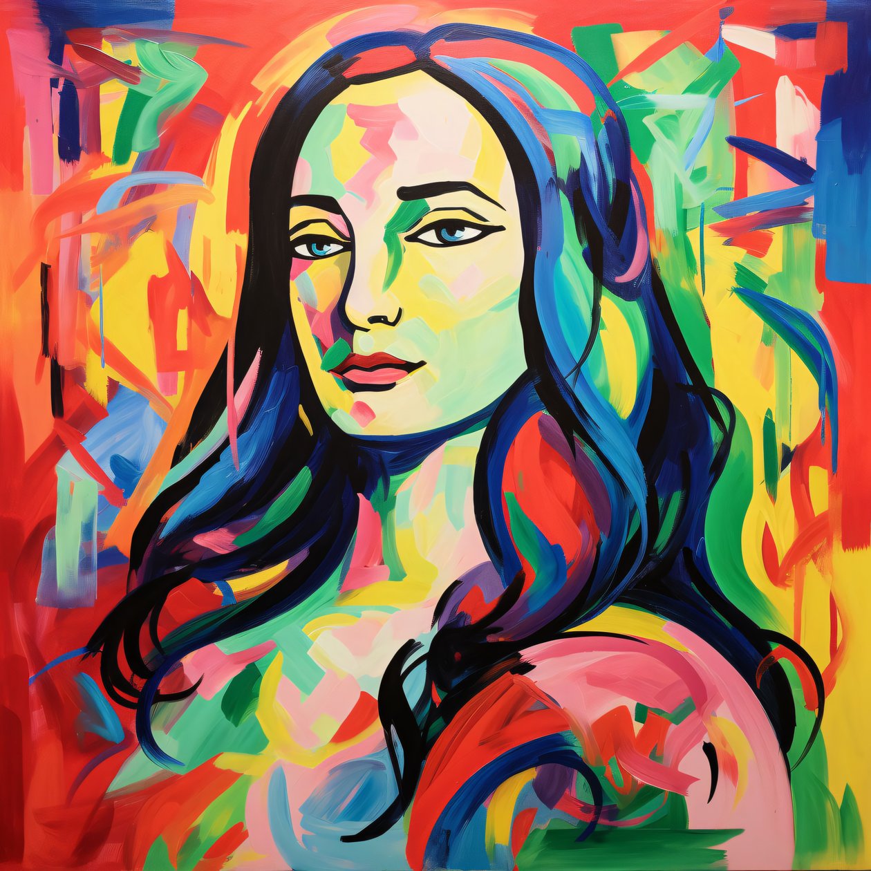 Mona Lisa im fauvistischen Stil von Henri Matisse, Leinwand  gerahmter Wandschmuck von F. Abderrahim