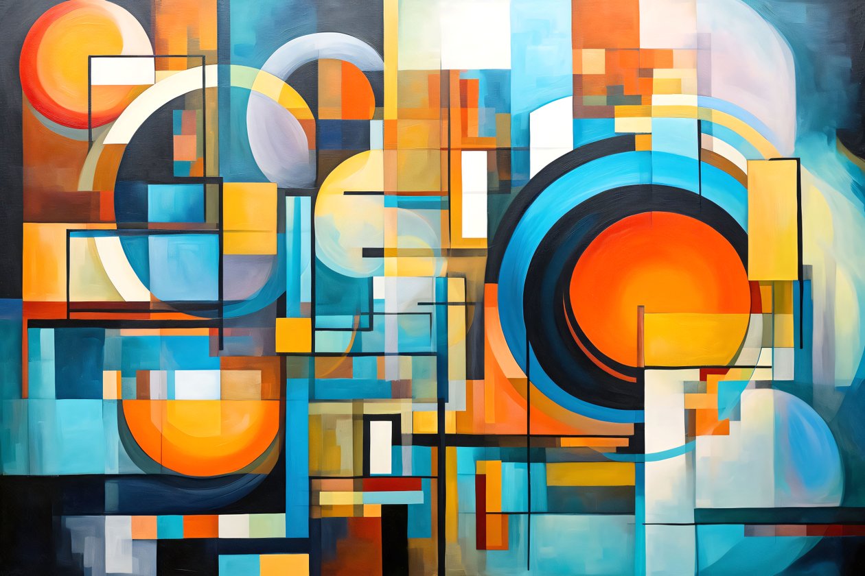 Geometrisch Abstrakt Fusion Helle Farben in Öl  Acryl Wandkunst Dekoration von F. Abderrahim