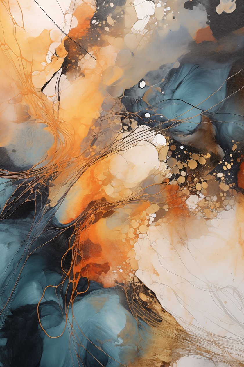 Abstrakte Malerei, blaue  orange Welle, weißer Hintergrund, Custom Canvas Prints von F. Abderrahim