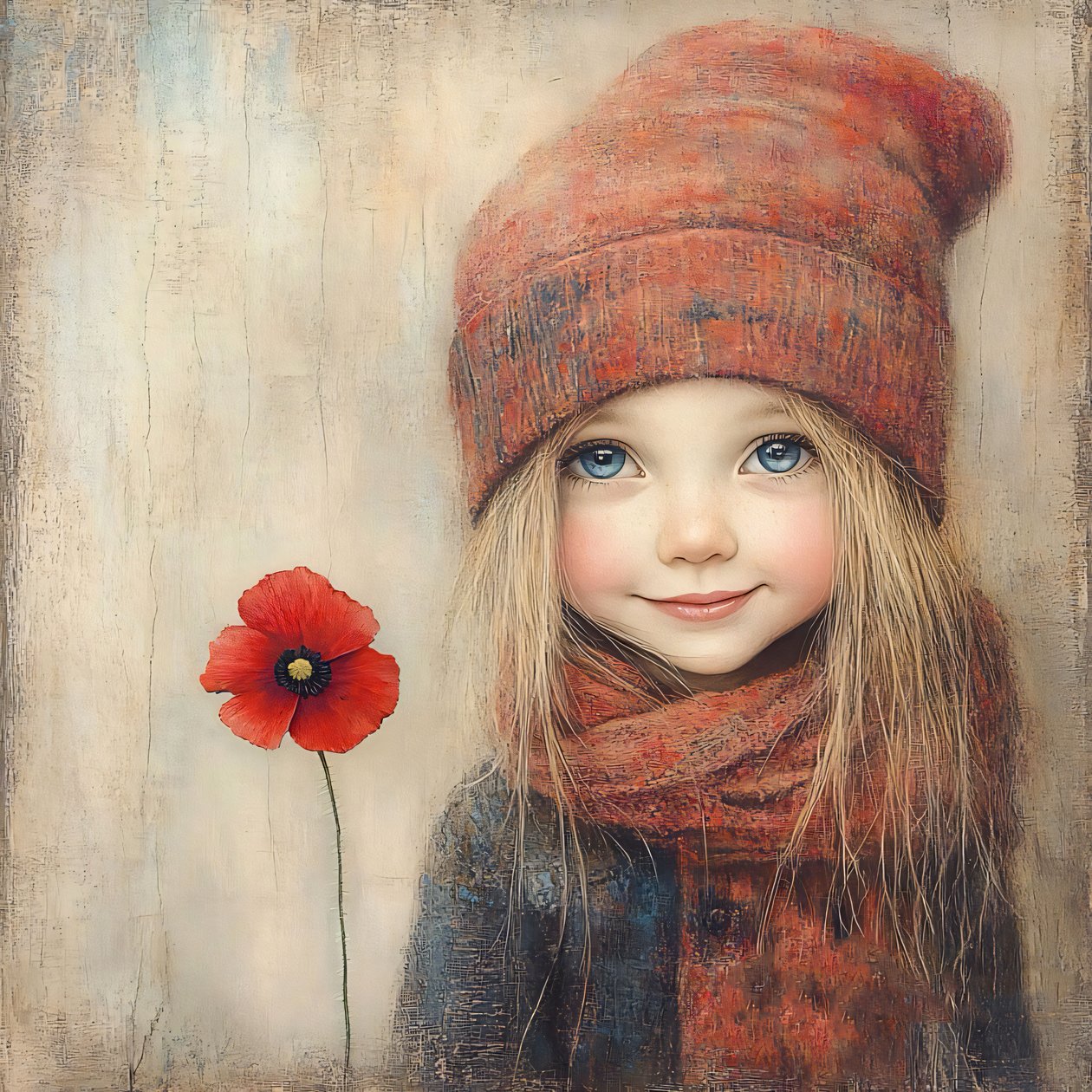 Ein Mädchen in einem Feld von Mohnblumen mit einem Bild von einem Mädchen in einer Blume, Wand Home Decor von F. Abderrahim