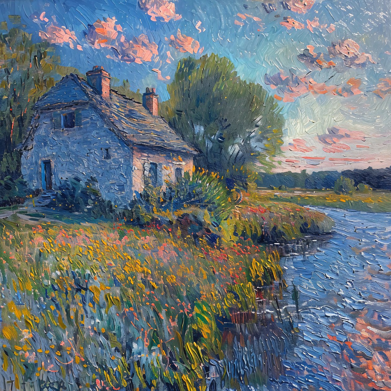 Landschaft  Wasser Malerei, Monet Impressionismus Stil, Wall Decor zu verkaufen von F. Abderrahim