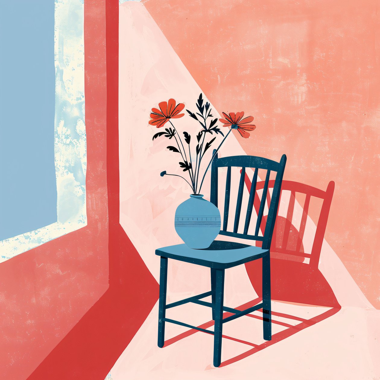 Pflanze, Stuhl  Keramikvase, Bohème-Stil, Moderne Wanddekoration | Print on Demand von F. Abderrahim