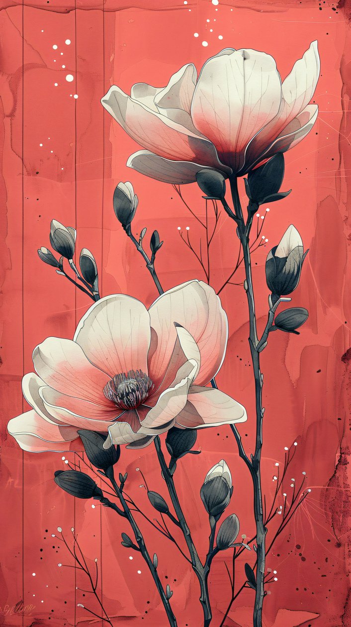 Weiße Rosen mit rotem Hintergrund, Moderne Wanddekoration | Print on Demand von F. Abderrahim