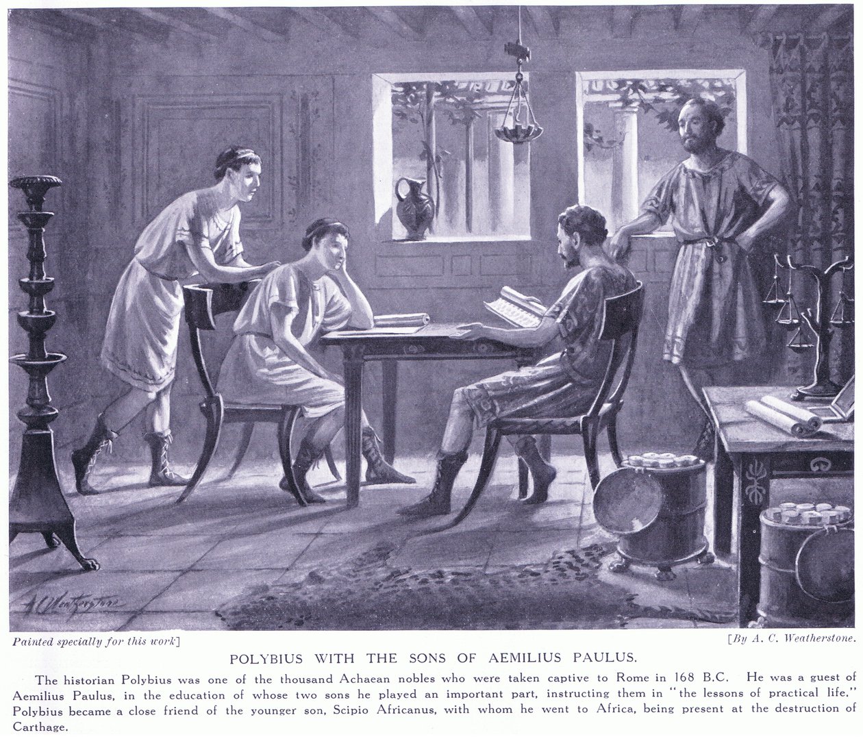 Polybius mit den Söhnen von Aemilius Paulus von A.C. Weatherstone