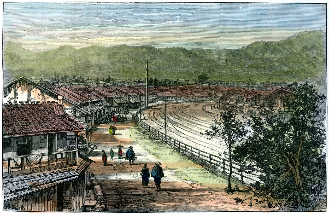 Eisenbahnlinie bei Kobe, Japan, 1891 von A. Forsyth