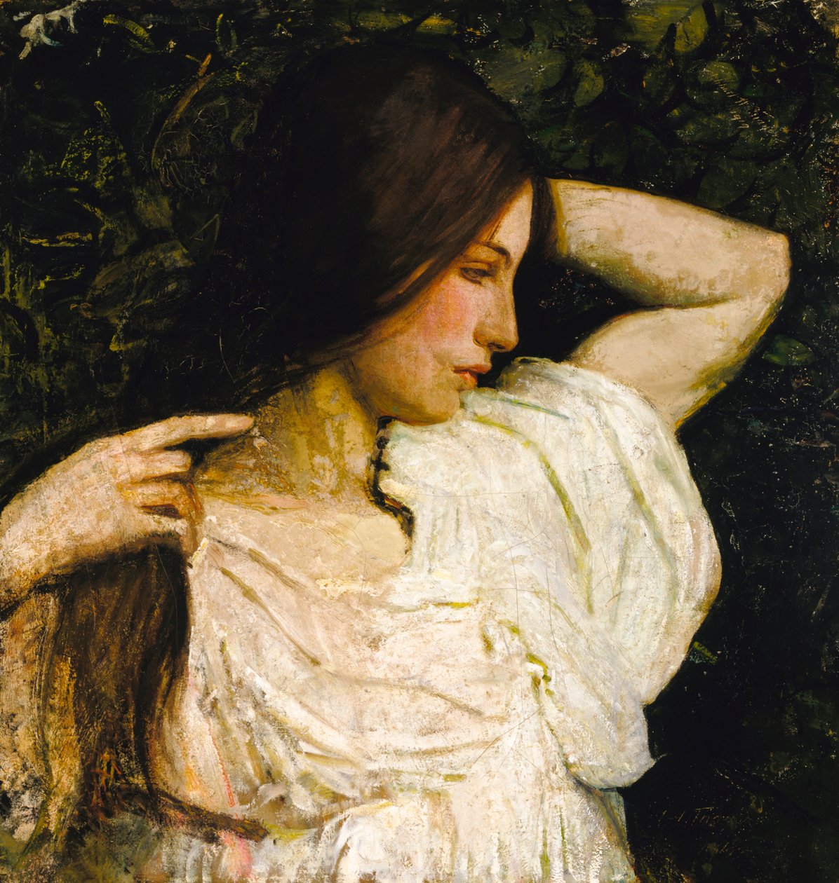 Mädchen richtet ihr Haar von Abbott Handerson Thayer
