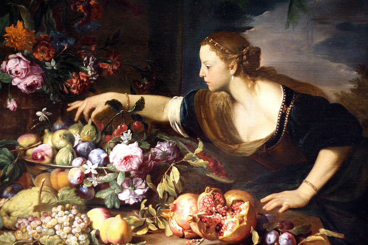 Frau, die Früchte greift von Abraham Brueghel