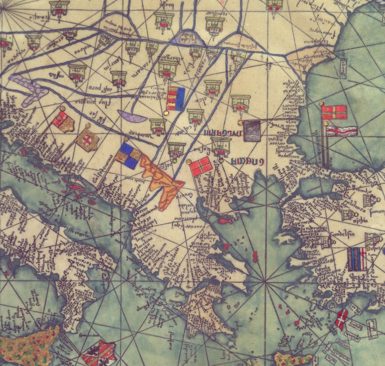 Karte von Osteuropa, Ansicht von Süden. Katalanischer Atlas von Abraham Cresques