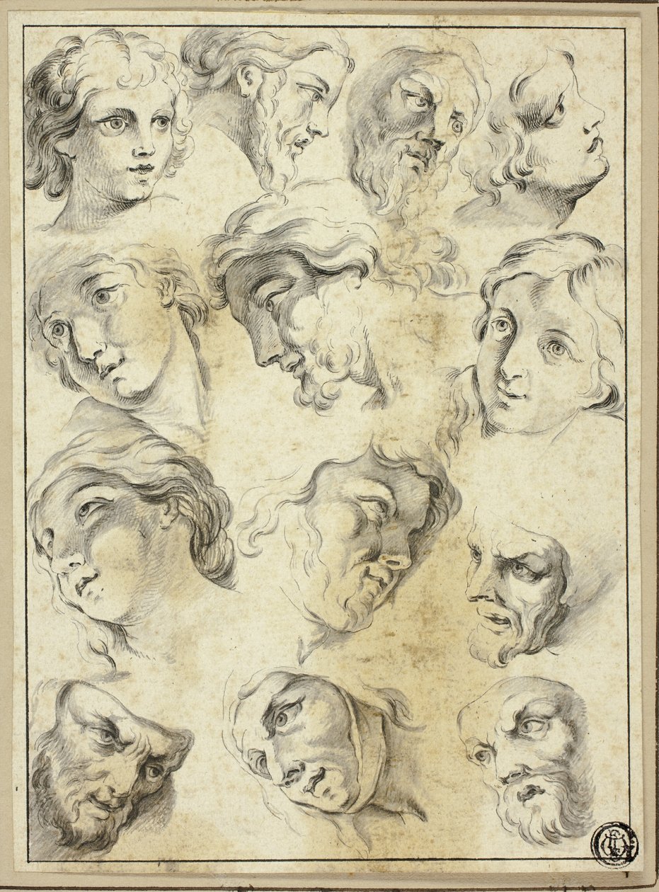 13 Skizzen verschiedener Gesichter von Abraham Bloemaert