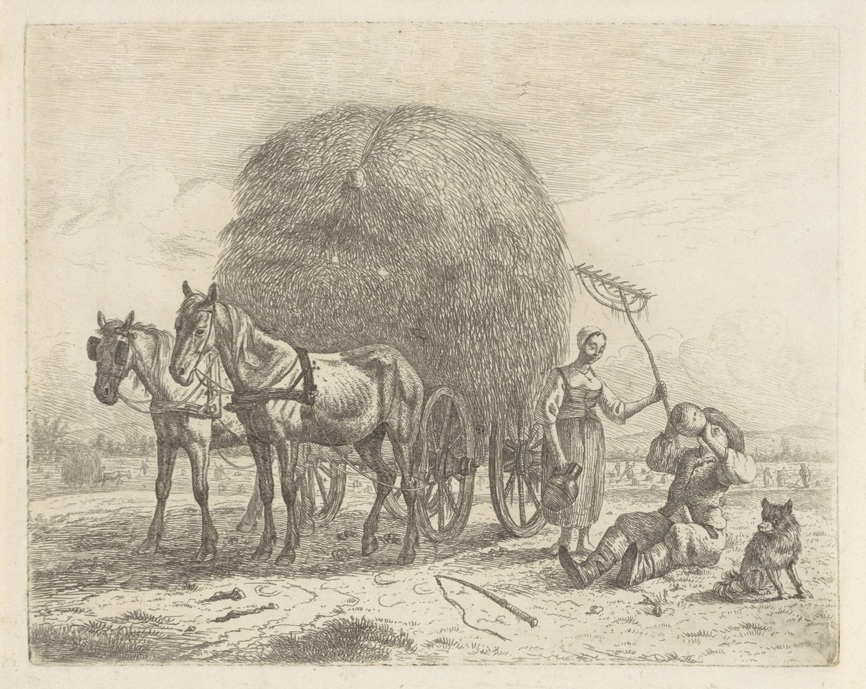 Trinkender Bauer bei einem Heuwagen von Abraham Hendrik Winter