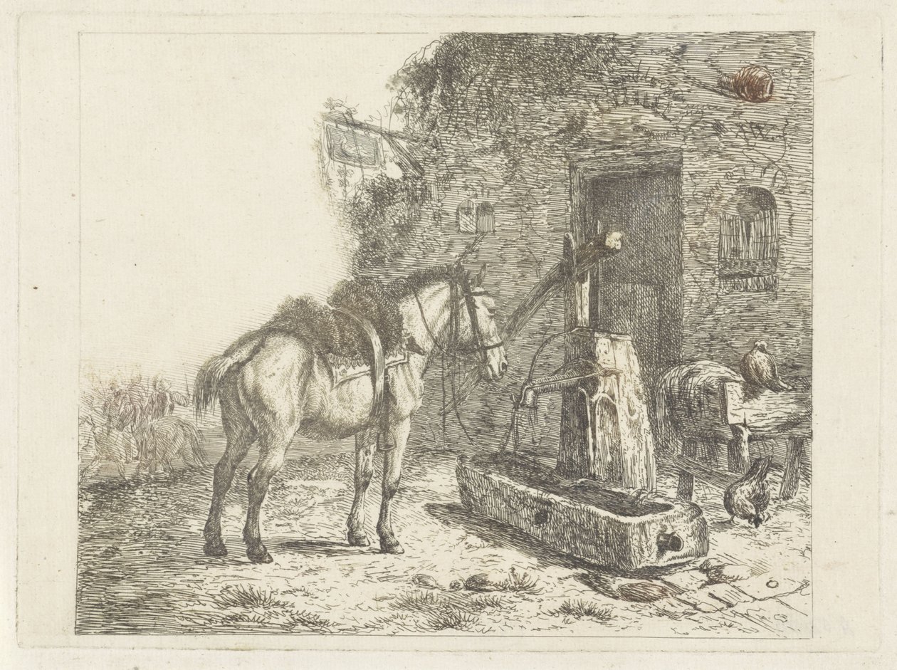 Pferd vor einem Gasthaus von Abraham Hendrik Winter