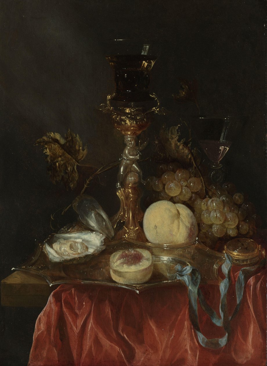 Stillleben mit Silbervergoldetem Glasbehälter von Abraham van Beyeren